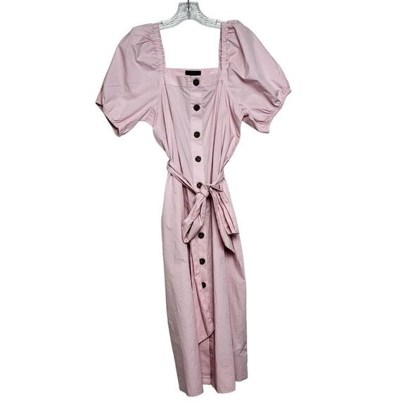 J.Crew Cottage Pink Puff Sleeves Midi Button Up Belted Dress Size XS - Picture 3 of 12